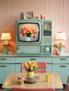 Retro Shelving: Vintage Charm with TV and Coffee Table