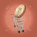 Retro shopping cart dollar coin money vintage style Royalty Free Stock Photo