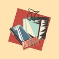 Retro shopping cellphone bag special discount Royalty Free Stock Photo