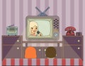 Retro show. People watch TV. Illustration in