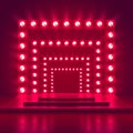 Retro show stage with light frame decoration. Game winner casino vector background Royalty Free Stock Photo