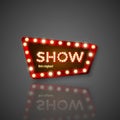 Retro Sign. Signboard with shiny lights and reflection. Show advertising. Vector illustration isolated on dark background