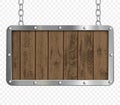 Retro signboard made of metal and wood hanging on chains. Royalty Free Stock Photo