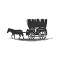 Retro Silhouette of Texas Cowboy Cart Covered Wagon Western with Horse Illustration