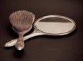 Retro silver mirror and comb
