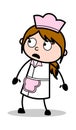 Scared - Retro Cartoon Waitress Female Chef Vector Illustration