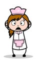 Scared - Retro Cartoon Waitress Female Chef Vector Illustration