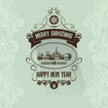 Retro simple vintage Merry Christmas greeting card with Happy New Year Royalty Free Stock Photo