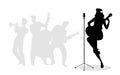 Retro singer woman guitarist silhouette with musicians Royalty Free Stock Photo