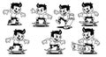 Cartoon Boy Skateboarder Collection - Black and White Vector Illustrations Royalty Free Stock Photo