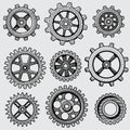 Retro sketch mechanical gears. Hand drawn vintage cog wheel parts of factory machine vector illustration