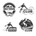 Retro ski vector emblems, badges and logos set