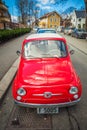 Retro small red Italian car Fiat Nuova 500 at the street of Oslo