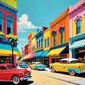 Retro small town downtown 1960 scene