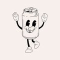 Retro Soda can mascot. Cute character in trendy retro