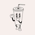 Retro Soda mascot. Cute character in trendy retro