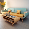 Mid-century Retro Sofa Design With Table-inspired 1960s And 1970s Vibes Royalty Free Stock Photo
