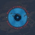 Retro sound record studio, vinyl music shop, club logo, badge with vinyl record Royalty Free Stock Photo
