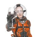 Retro space astronaut is doing a have a good one meme pose holdin a glass of wine