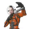 Retro space astronaut is doing a mic drop meme pose close up view Royalty Free Stock Photo