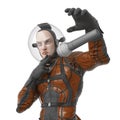 Retro space astronaut is doing a mic drop meme pose close up view Royalty Free Stock Photo