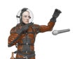 Retro space astronaut is doing a mic drop meme pose Royalty Free Stock Photo