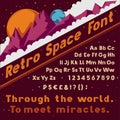 retro space font. Vintage cosmic alphabet