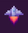 Retro Spaceship, Pixel Art Game Rocket at Night