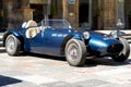 Retro sport car Jaguar. Blue vintage automobile