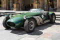 Retro sport car Jaguar. Green vintage automobile. Show near the Reconquista hotel