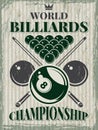 Retro sport poster for billiard club. Vector design template with place for your text