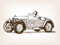 Retro sport race car hand drawn sketch vector