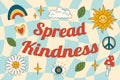 1970-1979 retro Spread Kindness slogan in Hippie Style