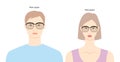 Retro Square frame glasses on women and men flat character fashion accessory illustration. Sunglass front view