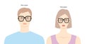 Retro Square frame glasses on women and men flat character fashion accessory illustration. Sunglass front view unisex