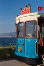 Retro Stalin tram. embankment of the Cordon. public tourist transport. Izmir, Turkey October 11, 2023