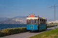 Retro Stalin tram. embankment of the Cordon. public tourist transport. Izmir, Turkey October 11, 2023