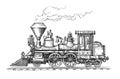 Retro steam locomotive transport sketch. Hand drawn train vintage vector illustration Royalty Free Stock Photo