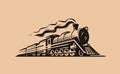 Retro steam locomotive transport sketch. Train symbol vintage vector illustration Royalty Free Stock Photo