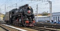 Retro steam locomotives parade in Saint-Petersburg