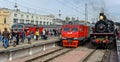 Retro steam locomotives parade in Saint-Petersburg