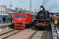 Retro steam locomotives parade in Saint-Petersburg