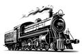 Retro steam train hand drawn sketch Passenger trans Vector illustration... Royalty Free Stock Photo