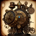 Retro Steampunk Clockwork, Generative AI Illustration