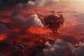 Retro steampunk drone flying over the red planet surface
