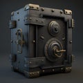 Retro Steampunk Safe, Vintage Banking, Ornate Steel Safe Drawing Imitation, Abstract Generative AI Illustration