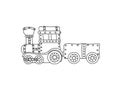 Retro steampunk train children coloring page isolated on white