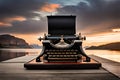 Retro Steampunk Typewriter In Black And Bronze. Generative AI Royalty Free Stock Photo