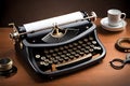 Retro Steampunk Typewriter In Black And Bronze. Generative AI Royalty Free Stock Photo