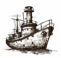 Retro steamship sketch hand drawn doodle style illustration Royalty Free Stock Photo